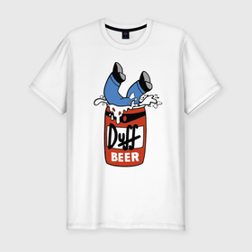 Мужская футболка хлопок Slim с принтом Duff beer   любимое пиво Гомера Симпсона в Курске, 92% хлопок, 8% лайкра | приталенный силуэт, круглый вырез ворота, длина до линии бедра, короткий рукав | 