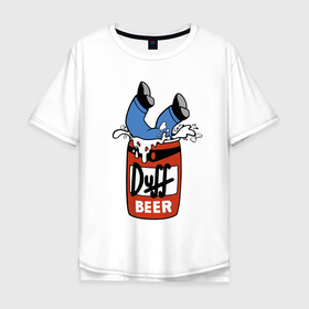 Мужская футболка хлопок Oversize с принтом Duff beer   любимое пиво Гомера Симпсона в Санкт-Петербурге, 100% хлопок | свободный крой, круглый ворот, “спинка” длиннее передней части | Тематика изображения на принте: 