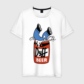 Мужская футболка хлопок с принтом Duff beer   любимое пиво Гомера Симпсона в Петрозаводске, 100% хлопок | прямой крой, круглый вырез горловины, длина до линии бедер, слегка спущенное плечо. | Тематика изображения на принте: 
