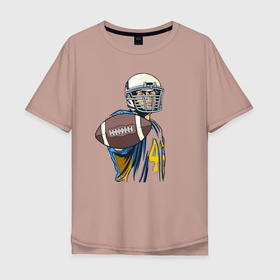 Мужская футболка хлопок Oversize с принтом Американский футболист в Петрозаводске, 100% хлопок | свободный крой, круглый ворот, “спинка” длиннее передней части | 