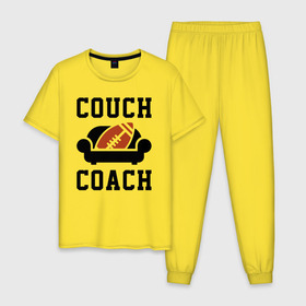 Мужская пижама хлопок с принтом Диванный тренер американского футбола в Курске, 100% хлопок | брюки и футболка прямого кроя, без карманов, на брюках мягкая резинка на поясе и по низу штанин
 | 