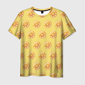 Мужская футболка 3D с принтом Апельсин Паттерн   Желтая версия в Тюмени, 100% полиэфир | прямой крой, круглый вырез горловины, длина до линии бедер | Тематика изображения на принте: 
