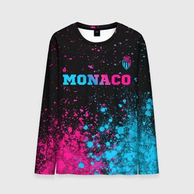 Мужской лонгслив 3D с принтом Monaco   neon gradient: символ сверху в Санкт-Петербурге, 100% полиэстер | длинные рукава, круглый вырез горловины, полуприлегающий силуэт | 