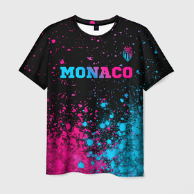 Мужская футболка 3D с принтом Monaco   neon gradient: символ сверху в Новосибирске, 100% полиэфир | прямой крой, круглый вырез горловины, длина до линии бедер | 