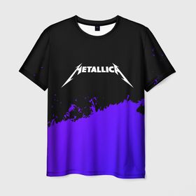 Мужская футболка 3D с принтом Metallica purple grunge в Екатеринбурге, 100% полиэфир | прямой крой, круглый вырез горловины, длина до линии бедер | Тематика изображения на принте: 