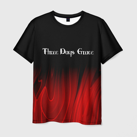Мужская футболка 3D с принтом Three Days Grace red plasma в Новосибирске, 100% полиэфир | прямой крой, круглый вырез горловины, длина до линии бедер | Тематика изображения на принте: 