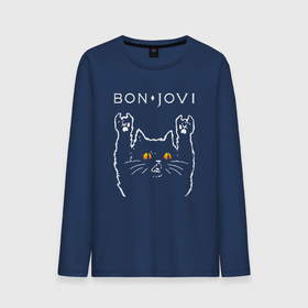 Мужской лонгслив хлопок с принтом Bon Jovi rock cat в Кировске, 100% хлопок |  | Тематика изображения на принте: 