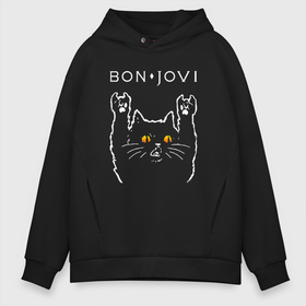 Мужское худи Oversize хлопок с принтом Bon Jovi rock cat в Курске, френч-терри — 70% хлопок, 30% полиэстер. Мягкий теплый начес внутри —100% хлопок | боковые карманы, эластичные манжеты и нижняя кромка, капюшон на магнитной кнопке | 