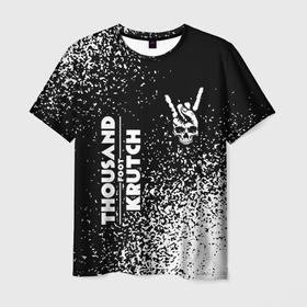 Мужская футболка 3D с принтом Thousand Foot Krutch и рок символ на темном фоне в Кировске, 100% полиэфир | прямой крой, круглый вырез горловины, длина до линии бедер | 