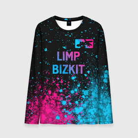 Мужской лонгслив 3D с принтом Limp Bizkit   neon gradient: символ сверху в Екатеринбурге, 100% полиэстер | длинные рукава, круглый вырез горловины, полуприлегающий силуэт | 