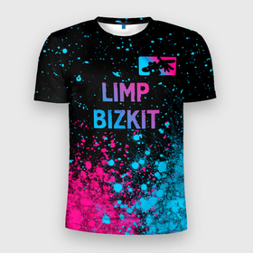 Мужская футболка 3D Slim с принтом Limp Bizkit   neon gradient: символ сверху в Кировске, 100% полиэстер с улучшенными характеристиками | приталенный силуэт, круглая горловина, широкие плечи, сужается к линии бедра | 