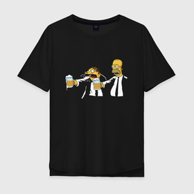 Мужская футболка хлопок Oversize с принтом Гомер и Барни   Pulp fiction   remake   Tarantino в Санкт-Петербурге, 100% хлопок | свободный крой, круглый ворот, “спинка” длиннее передней части | 