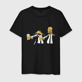 Мужская футболка хлопок с принтом Гомер и Барни   Pulp fiction   remake   Tarantino , 100% хлопок | прямой крой, круглый вырез горловины, длина до линии бедер, слегка спущенное плечо. | 
