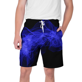 Мужские шорты 3D с принтом Синяя звуковая волна ,  полиэстер 100% | прямой крой, два кармана без застежек по бокам. Мягкая трикотажная резинка на поясе, внутри которой широкие завязки. Длина чуть выше колен | 