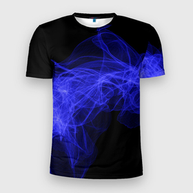 Мужская футболка 3D Slim с принтом Синяя звуковая волна , 100% полиэстер с улучшенными характеристиками | приталенный силуэт, круглая горловина, широкие плечи, сужается к линии бедра | Тематика изображения на принте: 