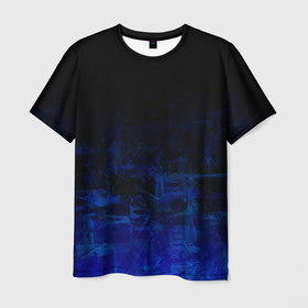 Мужская футболка 3D с принтом Однотонный черный и темно синий гранжевый градиент в Белгороде, 100% полиэфир | прямой крой, круглый вырез горловины, длина до линии бедер | 