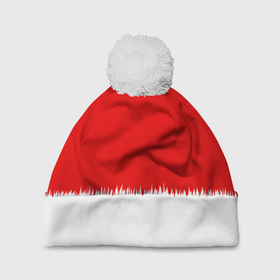 Шапка 3D c помпоном с принтом Красный новогодний колпак Санта Клауса в Петрозаводске, 100% полиэстер | универсальный размер, печать по всей поверхности изделия | 