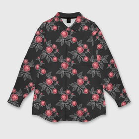 Мужская рубашка oversize 3D с принтом Акварельные розы на черном в Курске,  |  | Тематика изображения на принте: 