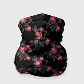 Бандана-труба 3D с принтом Акварельные розы на черном в Курске, 100% полиэстер, ткань с особыми свойствами — Activecool | плотность 150‒180 г/м2; хорошо тянется, но сохраняет форму | Тематика изображения на принте: 