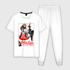 Мужская пижама хлопок с принтом Nuka   cola girl в Екатеринбурге, 100% хлопок | брюки и футболка прямого кроя, без карманов, на брюках мягкая резинка на поясе и по низу штанин
 | 
