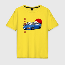 Мужская футболка хлопок Oversize с принтом Honda Prelude Japanese Retro Car в Белгороде, 100% хлопок | свободный крой, круглый ворот, “спинка” длиннее передней части | Тематика изображения на принте: 