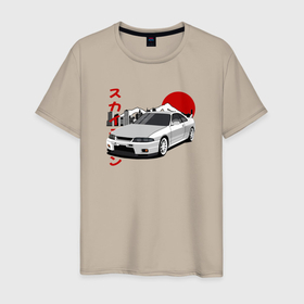 Мужская футболка хлопок с принтом Nissan Skyline Gt r r33 Japanese Retro Cars в Петрозаводске, 100% хлопок | прямой крой, круглый вырез горловины, длина до линии бедер, слегка спущенное плечо. | 