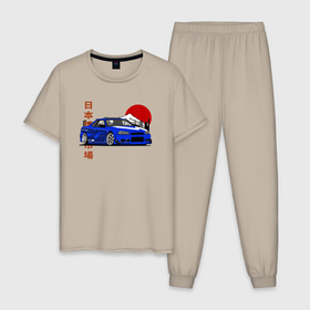 Мужская пижама хлопок с принтом Nissan Skyline Gt r r34 Japanese Retro Design в Кировске, 100% хлопок | брюки и футболка прямого кроя, без карманов, на брюках мягкая резинка на поясе и по низу штанин
 | 