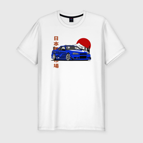 Мужская футболка хлопок Slim с принтом Nissan Skyline Gt r r34 Japanese Retro Design в Новосибирске, 92% хлопок, 8% лайкра | приталенный силуэт, круглый вырез ворота, длина до линии бедра, короткий рукав | 