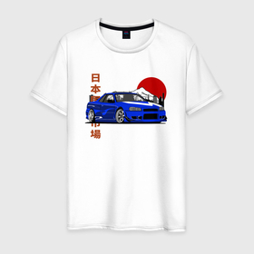 Мужская футболка хлопок с принтом Nissan Skyline Gt r r34 Japanese Retro Design в Петрозаводске, 100% хлопок | прямой крой, круглый вырез горловины, длина до линии бедер, слегка спущенное плечо. | 