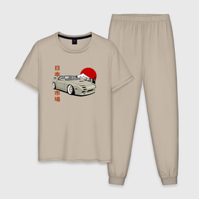 Мужская пижама хлопок с принтом Mazda Rx 7 FC Rotary Japanese Cars в Новосибирске, 100% хлопок | брюки и футболка прямого кроя, без карманов, на брюках мягкая резинка на поясе и по низу штанин
 | Тематика изображения на принте: 