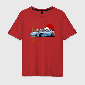 Мужская футболка хлопок Oversize с принтом Mazda Rx7 Fd Retro Japan Car в Петрозаводске, 100% хлопок | свободный крой, круглый ворот, “спинка” длиннее передней части | Тематика изображения на принте: 