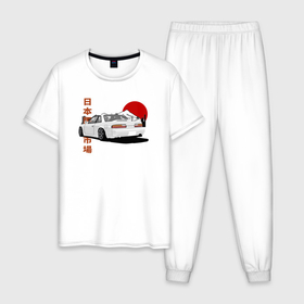 Мужская пижама хлопок с принтом Nissan Silvia s13 JDM Retro Car , 100% хлопок | брюки и футболка прямого кроя, без карманов, на брюках мягкая резинка на поясе и по низу штанин
 | Тематика изображения на принте: 