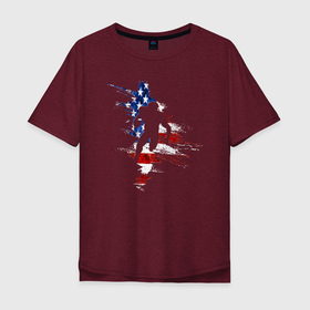 Мужская футболка хлопок Oversize с принтом Игрок в в американский футбол на флаге США в Петрозаводске, 100% хлопок | свободный крой, круглый ворот, “спинка” длиннее передней части | Тематика изображения на принте: 
