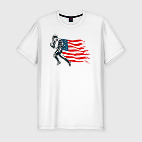 Мужская футболка хлопок Slim с принтом Американский футбол с флагом США в Санкт-Петербурге, 92% хлопок, 8% лайкра | приталенный силуэт, круглый вырез ворота, длина до линии бедра, короткий рукав | 