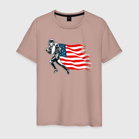 Мужская футболка хлопок с принтом Американский футбол с флагом США в Курске, 100% хлопок | прямой крой, круглый вырез горловины, длина до линии бедер, слегка спущенное плечо. | Тематика изображения на принте: 