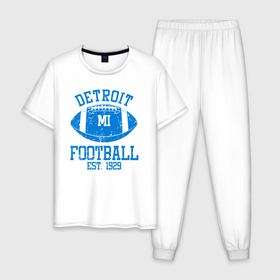 Мужская пижама хлопок с принтом Детройт американский футбол , 100% хлопок | брюки и футболка прямого кроя, без карманов, на брюках мягкая резинка на поясе и по низу штанин
 | 