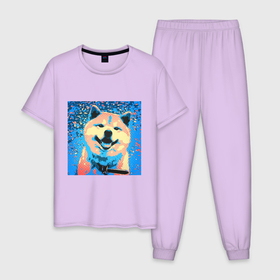Мужская пижама хлопок с принтом Собака улыбака , 100% хлопок | брюки и футболка прямого кроя, без карманов, на брюках мягкая резинка на поясе и по низу штанин
 | Тематика изображения на принте: 