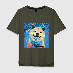 Мужская футболка хлопок Oversize с принтом Собака улыбака , 100% хлопок | свободный крой, круглый ворот, “спинка” длиннее передней части | Тематика изображения на принте: 