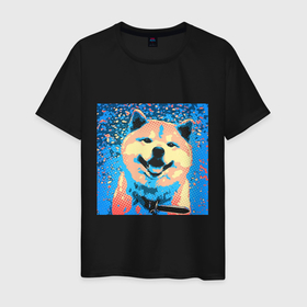 Мужская футболка хлопок с принтом Собака улыбака , 100% хлопок | прямой крой, круглый вырез горловины, длина до линии бедер, слегка спущенное плечо. | Тематика изображения на принте: 