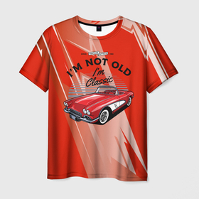 Мужская футболка 3D с принтом Старая красная  машина в Кировске, 100% полиэфир | прямой крой, круглый вырез горловины, длина до линии бедер | 