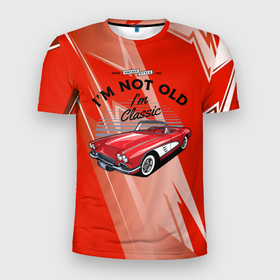 Мужская футболка 3D Slim с принтом Старая красная  машина в Екатеринбурге, 100% полиэстер с улучшенными характеристиками | приталенный силуэт, круглая горловина, широкие плечи, сужается к линии бедра | 