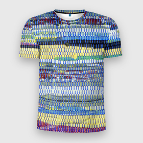 Мужская футболка 3D Slim с принтом Сшитые воедино кусочки ткани   patchwork в Тюмени, 100% полиэстер с улучшенными характеристиками | приталенный силуэт, круглая горловина, широкие плечи, сужается к линии бедра | Тематика изображения на принте: 