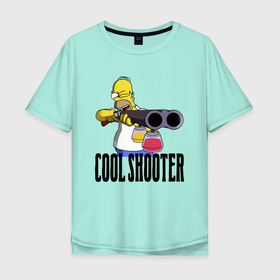 Мужская футболка хлопок Oversize с принтом Гомер Симпсон   крутой стрелок в Екатеринбурге, 100% хлопок | свободный крой, круглый ворот, “спинка” длиннее передней части | 