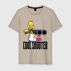 Мужская футболка хлопок с принтом Гомер Симпсон   крутой стрелок в Санкт-Петербурге, 100% хлопок | прямой крой, круглый вырез горловины, длина до линии бедер, слегка спущенное плечо. | 