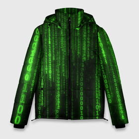 Мужская зимняя куртка 3D с принтом Двоичный код зеленый в Тюмени, верх — 100% полиэстер; подкладка — 100% полиэстер; утеплитель — 100% полиэстер | длина ниже бедра, свободный силуэт Оверсайз. Есть воротник-стойка, отстегивающийся капюшон и ветрозащитная планка. 

Боковые карманы с листочкой на кнопках и внутренний карман на молнии. | 