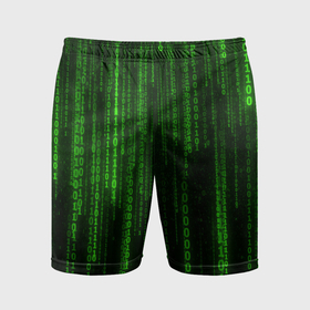 Мужские шорты спортивные с принтом Двоичный код зеленый в Санкт-Петербурге,  |  | 
