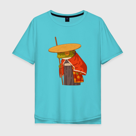 Мужская футболка хлопок Oversize с принтом Мудрый самурай   лягушка в Белгороде, 100% хлопок | свободный крой, круглый ворот, “спинка” длиннее передней части | 