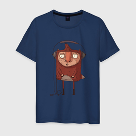 Мужская футболка хлопок с принтом Чувачок в наушниках в Курске, 100% хлопок | прямой крой, круглый вырез горловины, длина до линии бедер, слегка спущенное плечо. | 