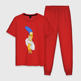 Мужская пижама хлопок с принтом Мардж Симпсон в позе Мэрилин Монро в Новосибирске, 100% хлопок | брюки и футболка прямого кроя, без карманов, на брюках мягкая резинка на поясе и по низу штанин
 | 
