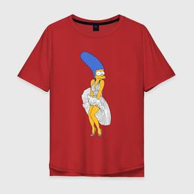 Мужская футболка хлопок Oversize с принтом Мардж Симпсон в позе Мэрилин Монро в Курске, 100% хлопок | свободный крой, круглый ворот, “спинка” длиннее передней части | 